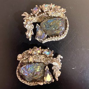Vintage Signed HAR Dragon Clip-On Earrings